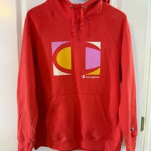 Champion Red Hoodie with Colorful Logo